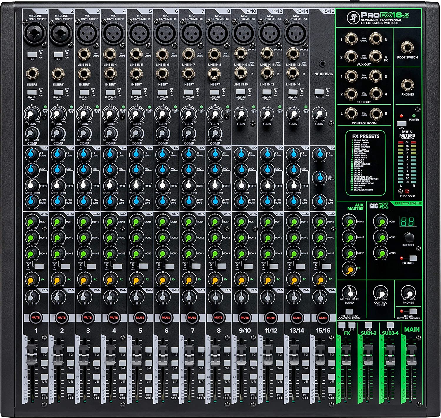 Mackie Profx16V3 16 Channel 4-bus Professional Mixer with USB - Audio Shop Dubai