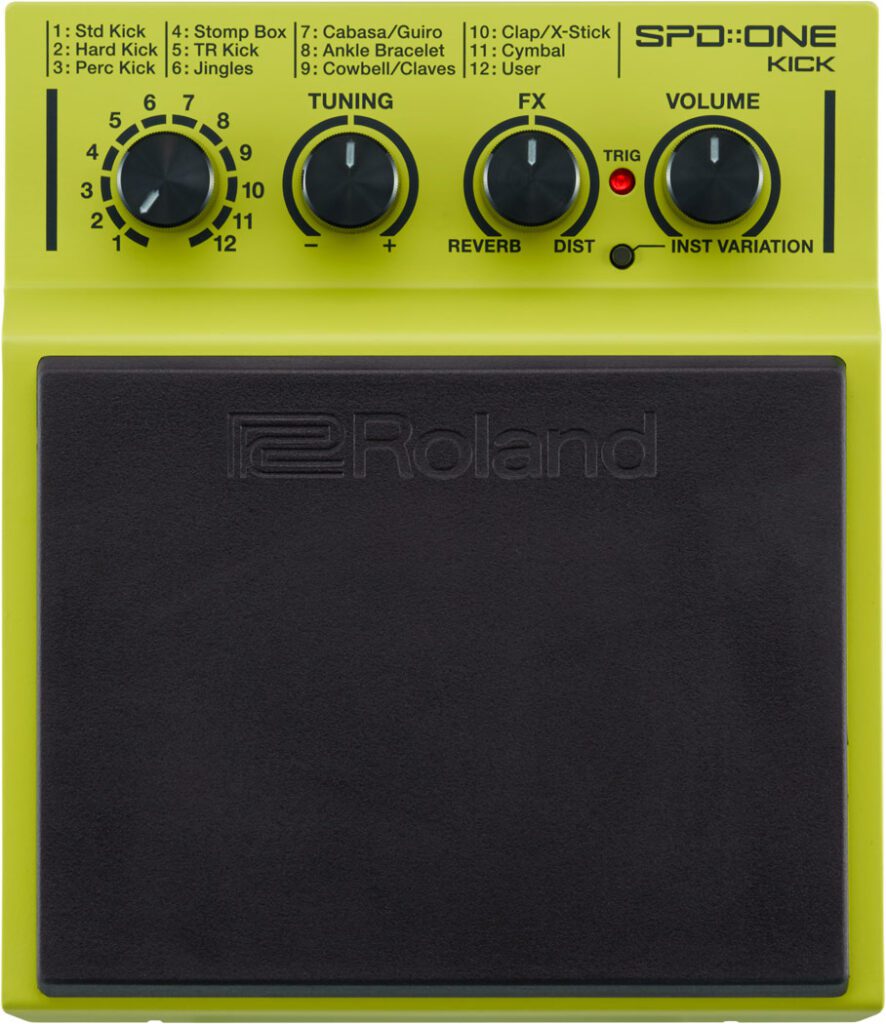 Add a powerful electronic kick drum pad to your set with Roland's SPD-One Kick. This standalone kick drum pad includes a flexible sample player you can trigger from your kick pedal, hands, or sticks. It comes loaded with 22 killer kick and stomp percussion sounds, and you can always add custom sounds via USB. Tweak your sounds with reverb and distortion, pitch them to perfection, mount up your SPD-One Kick, and go to town. Whether you're fleshing out an electronic kit or putting together a hybrid rig, you're going to love the SPD-One Kick. NOW PLAYING: Performance Demo Roland SPD::ONE KICK Trailer Killer sounds you can tweak to perfection The SPD-One Kick drum pad comes loaded with a library of 22 top-notch kick and stomp percussion sounds, so it's super fun to play, right out of the box. Want to use your own sounds? No problem! Just connect it to your computer via USB and drop in the WAV files you want to play. Once you've loaded up the samples you want to play, there are several onboard options that let you further customize your SPD-One Kick's sound. For starters, you can tune your samples up or down to get them to fit in with the rest of your kit or to create cool special effects. Speaking of effects, built-in reverb and distortion are also great ways to make the most of your drum sounds. Integrates into any drum or percussion rig Whether you're light on the pedal or hard on your heads, the Roland SPD-One Kick drum pad can handle any playing dynamics you like. In addition to setting the volume and effects, the sensitivity is totally adjustable. You can even set it up for stick or hand use as part of a complete percussion rig. As for mounting, the included hardware gives you tons of options. It mounts to the floor or drum hardware for use as a kick drum, but it will also mount to a mic stand or just prop on a table, so there are tons of great ways you can put your SPD-One Kick to use. Finally, there's no need to bother with extra cables (unless you feel like picking up an optional power supply), since the SPD-One Kick drum pad runs efficiently on four AA batteries. SPD-One: a new direction in virtual drums Twenty years after launching the original V-Drum line, Roland is still at it, revolutionizing the world of virtual drums in exciting and creative new ways. The SPD-One combines the standalone modular approach of the traditional SPD series that drummers at Sweetwater already love in a format that lets you build the exact kit you have in mind. Want to add an electronic snare or tom? No problem. Replace your kick with a pad? Piece of cake. Build a full kit or just add the pieces you want; it's all up to you with Roland's SPD-One series. Roland SPD-One Kick Drum Pad Features: A standalone sample pad that integrates easily into any drum kit Comes loaded with 22 classic kick and stomp percussion sounds USB connectivity lets you load up WAV files so you can use the samples you want Send MIDI via USB to control other instruments or record/sequence in the studio Add reverb or distortion, even pitch shift samples to the way you want them to sound Sensitivity control lets you dial in the playing dynamics that best suit your style Runs on 4 AA batteries (optional power supply not included) Accommodates tabletop, floor, drum stand, and mic stand mounting via included hardwar