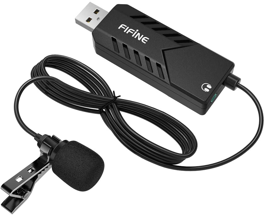 USB Lavalier Lapel Microphone,Fifine Clip-on Cardioid Condenser Computer mic Plug and Play USB Microphone