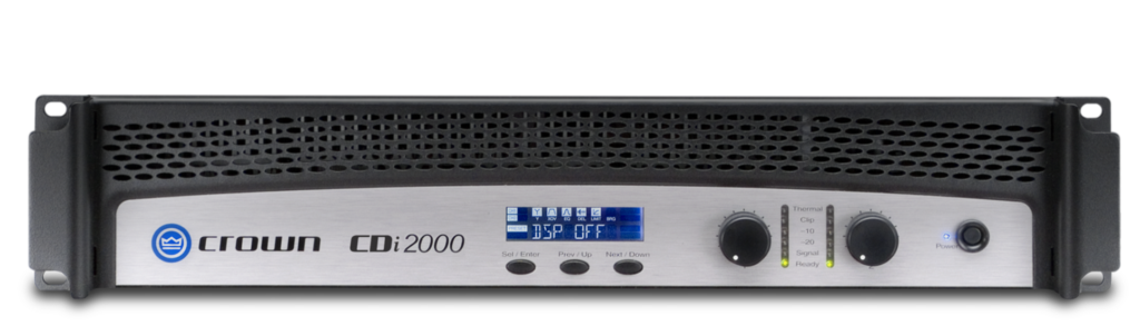 The 2 RU rack-mountable Crown Audio CDi 2000 is a rugged, lightweight commercial power amplifier designed for dual-channel or bridge-mono operation in installed audio applications such as restaurants, retail stores, warehouses, offices, and more.