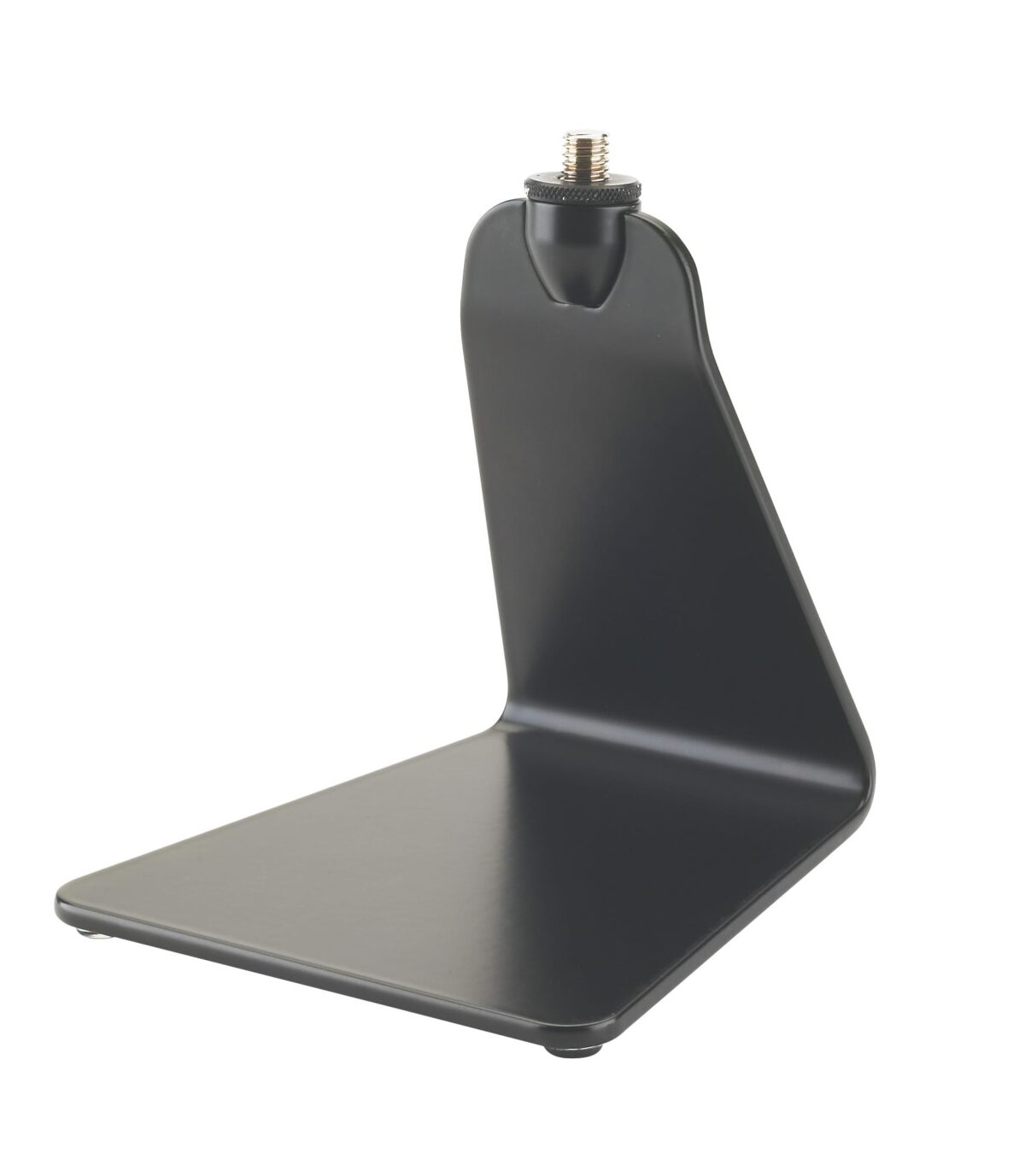 The black 23250 Design Microphone Table Stand from K&M features a flat line design and functionality