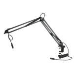 Our popular, smooth-running microphone desk arm with 3/8" or 5/8" thread connector for sound studios and multimedia work stations with a new innovative table clamp.