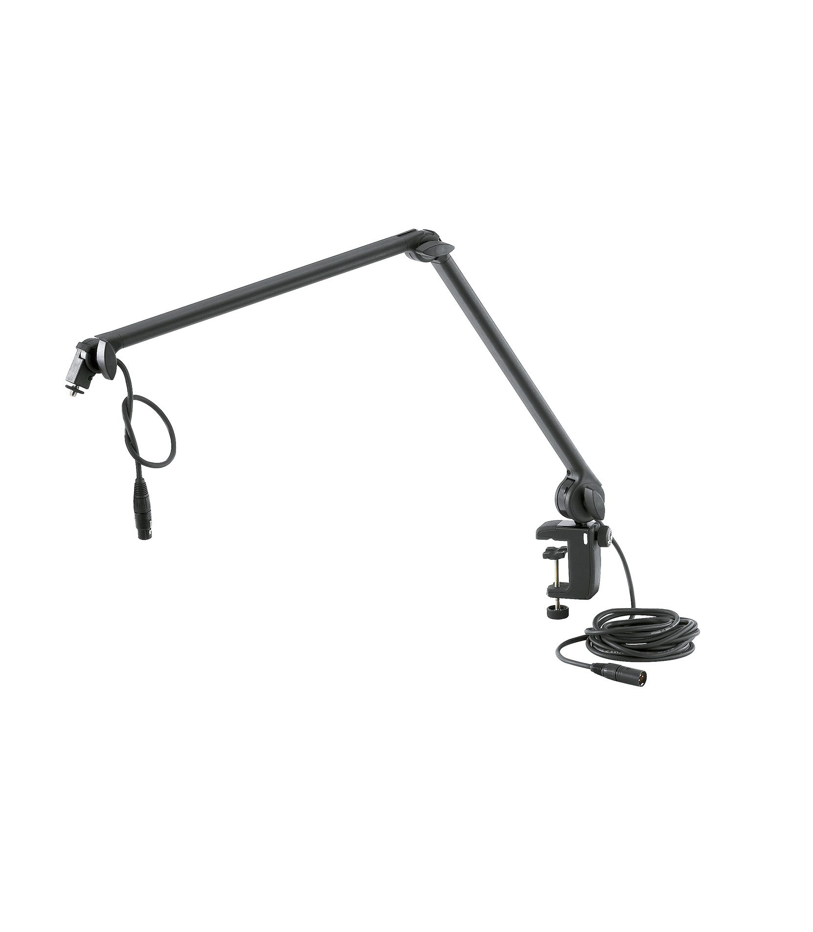 This exclusive microphone arm with a 3/8" or 5/8" thread connector in a modern design with a new innovative table clamp for quick and easy positioning of a microphone in the studio or at a multimedia work station.