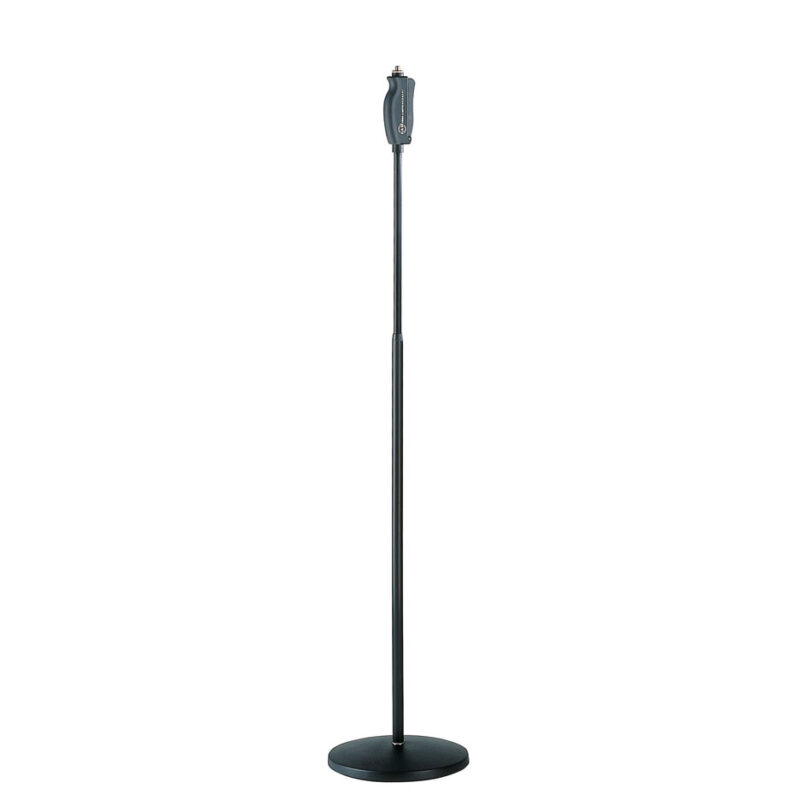 K&M Round Base Straight Mic Stand with One-Handed Clutch, and Matte Black Finish