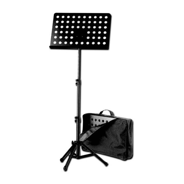 K&M Black Orchestra Music Stand with Perforated Desk & Case