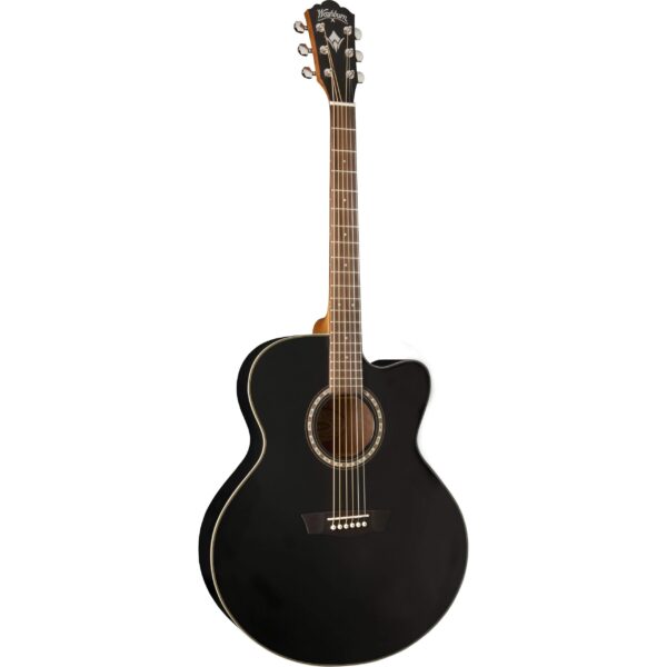 Washburn WJ7SCEBM Jumbo Semi-Acoustic Guitar - Black Matte