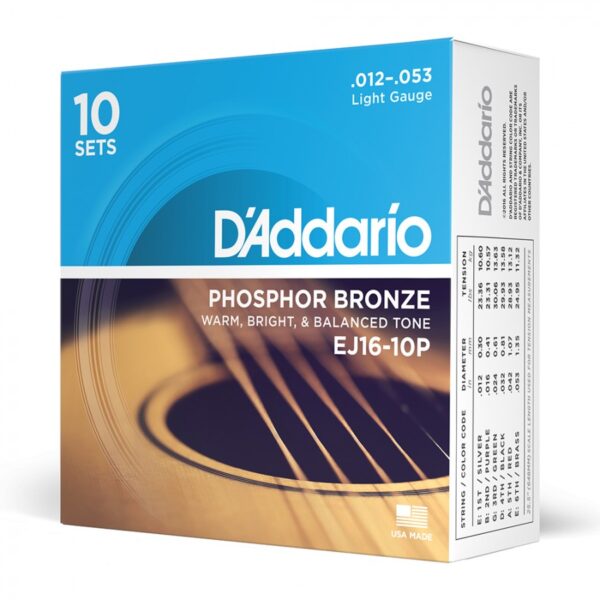 D'addario Acoustic Guitar String Phosphor Bronze Light - 10 Set Value