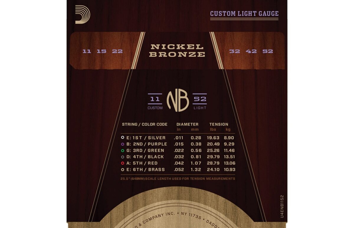 D'addario Nickel Bronze Acoustic Guitar Strings - Light 11-52
