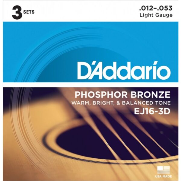 D'addario Acoustic Guitar String Phosphor Bronze Light - 3 Set Value