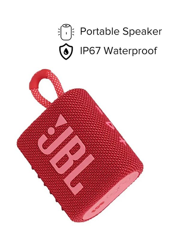 JBL Go 3 Portable Waterproof Wireless Speaker- Red