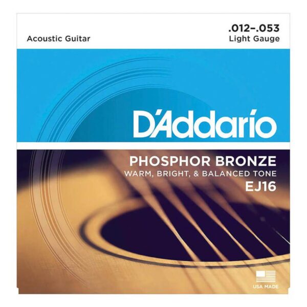 D'Addario Acoustic Guitar String Set, Phosphor Bronze 0.12 - 0.53 Light Gauge