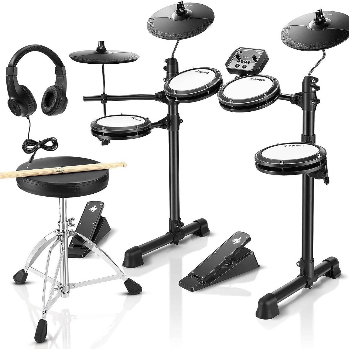 Donner DED-80P 5 Drums 3 Cymbals with Drum Throne/ Sticks