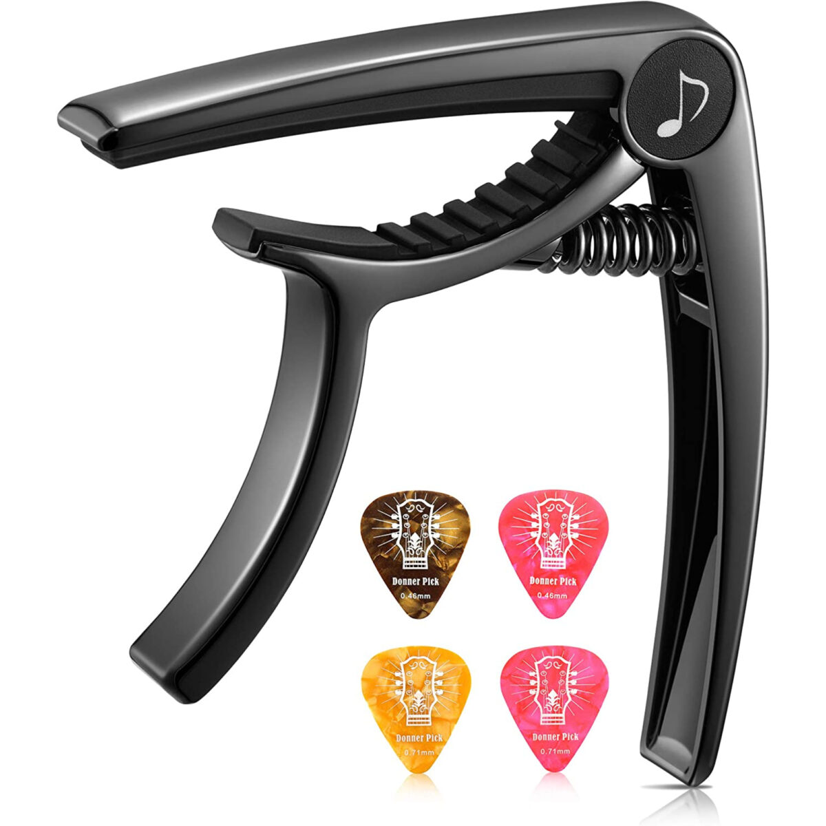 Donner Guitar Capo for Electric and Acoustic Guitar DC-2, Ukulele Capo Black with 4 Picks