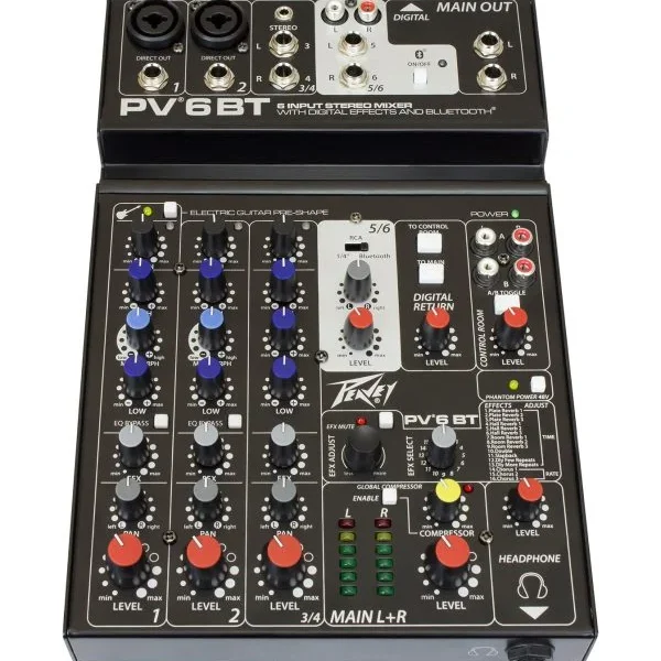 PV 6 BT 6 Channel Compact Mixer With Bluetooth front view