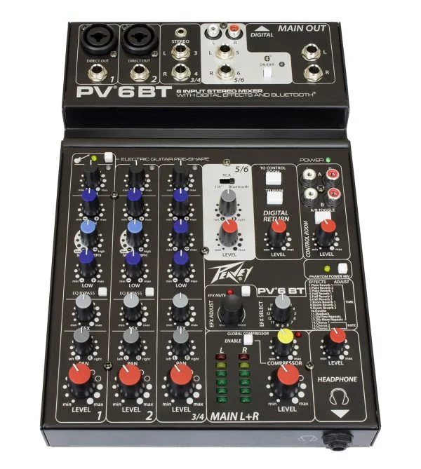 PV 6 BT 6 Channel Compact Mixer With Bluetooth front view