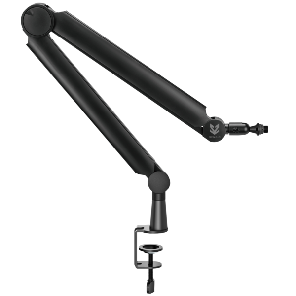 Sensic SA-30 Boom Arm with riser and new logo, featuring adjustable positioning and durable construction for professional podcasting and streaming, available in Dubai audio store.